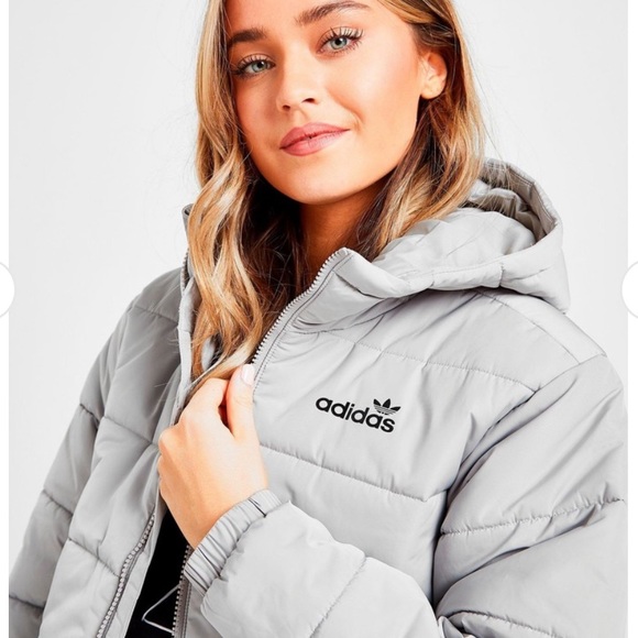 Adidas Originals light grey semi-cropped oversized zip up puffer jacket - Picture 3 of 16